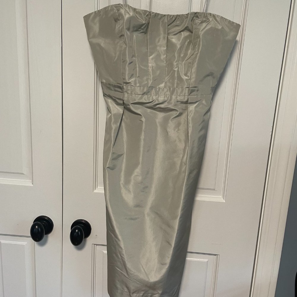 Silver, strapless dress